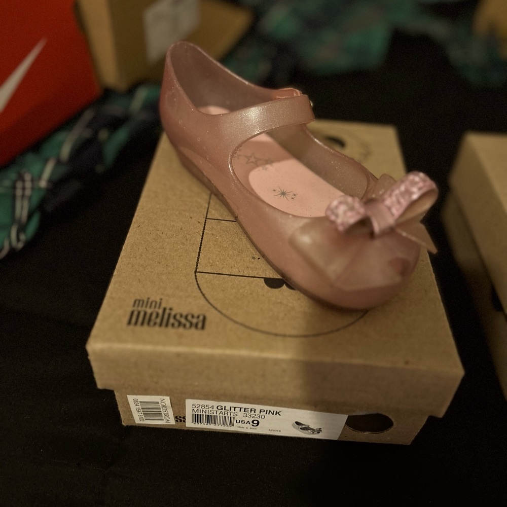 COPY - Mini Melissa Girls/Toddler Flat Glitter Pink Mini Starts 9c Excellent Co…